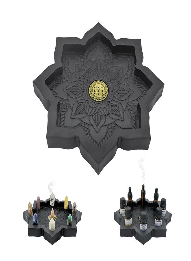 FNYDOX Wooden Lotus Tray, Incense Burner for Stick/Cone, Rocks Gems Healing Stones Display Holder, Organizer for Essential Oil & Jewelry, Wood Lotus Bowl Decor for Meditation, Wiccan Supplies and Tools - Image 1